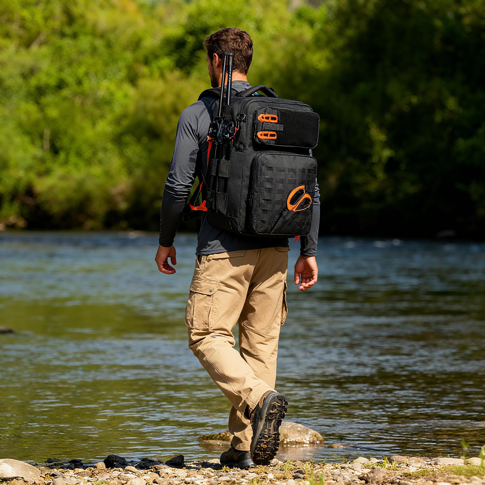 Fishing Tackle Backpack With Rod Holder, 50L Large Water-resistant Tackle Bag...