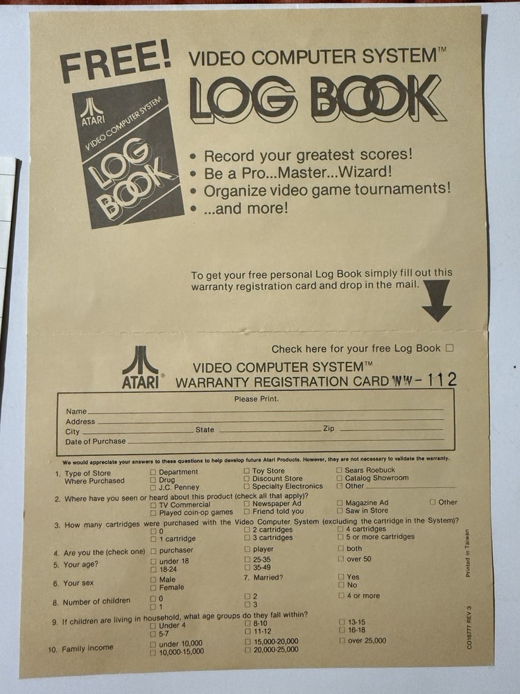 Atari Owner's Manual Model CX2600A Video Computer System Instruction Book