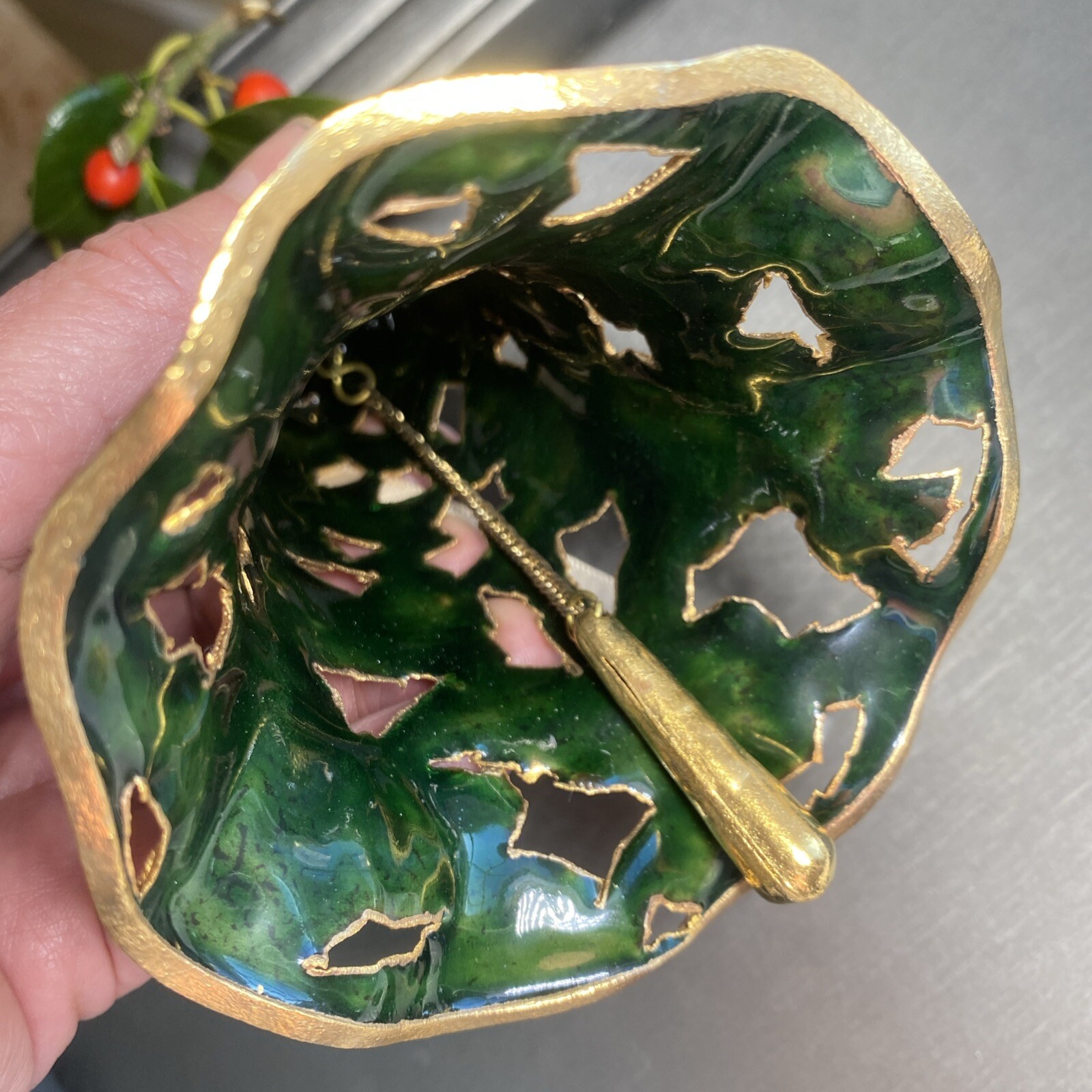 Vintage Bell Cloisonne Enamel Estate Pre-Owned Hand Crafted Bird Flower Pierced