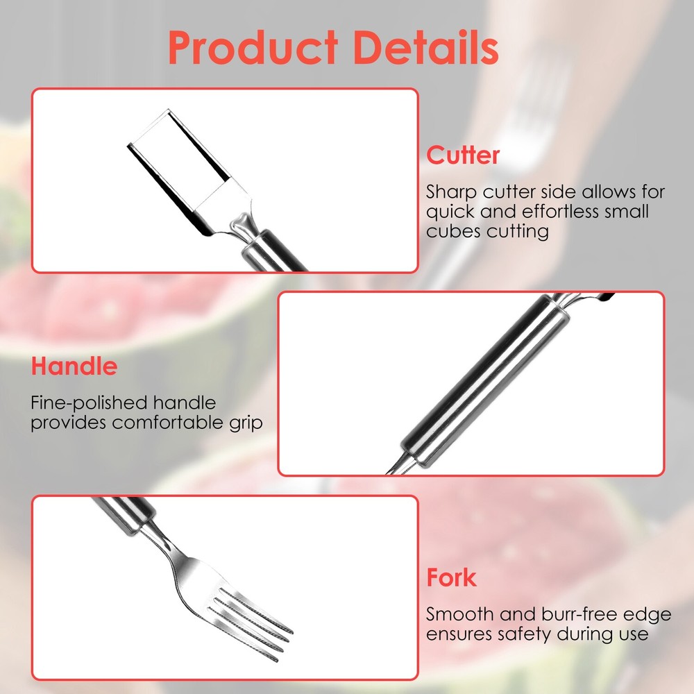 5Pc Stainless Watermelon Cutter Slicer Fork Kitchen Fruit Cutting Fork-Dual Head