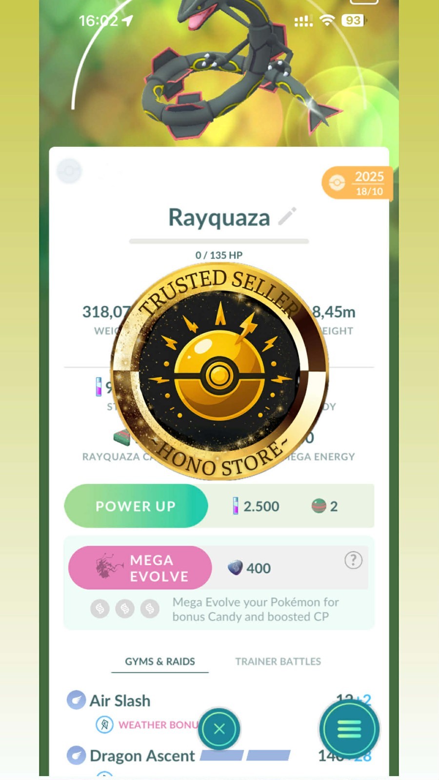 Pokémon G0 - Shiny Rayquaza — Moveset Dragon Ascent - mini PTC