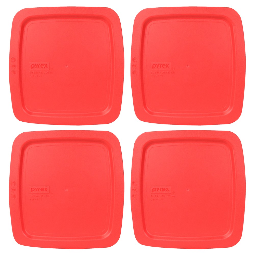 Pyrex C-222-PC Square Red Easy Grab Plastic Storage Replacement Lid (4-Pack)
