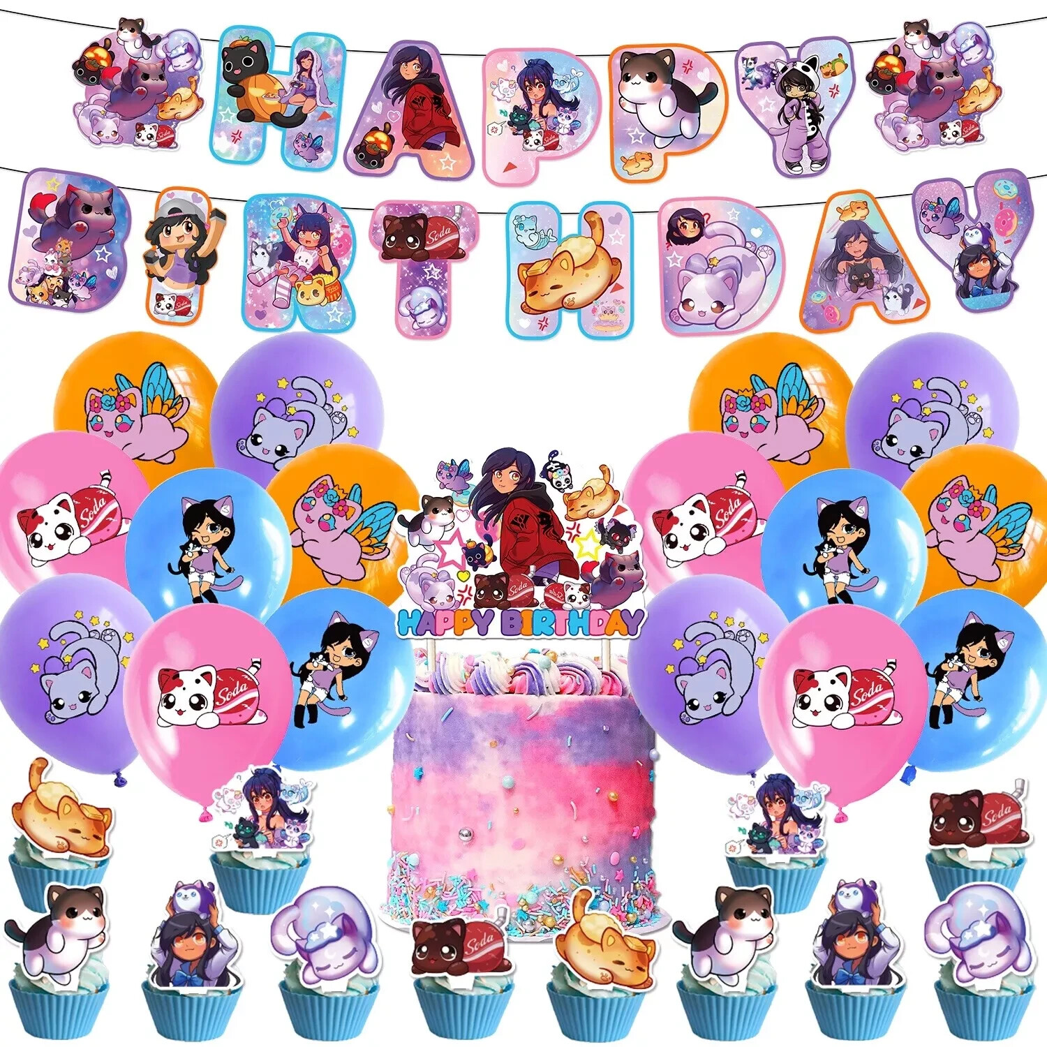 Aphmau Cat Theme Birthday Party Supplies Kits,for Kids Birthday Party Decoration