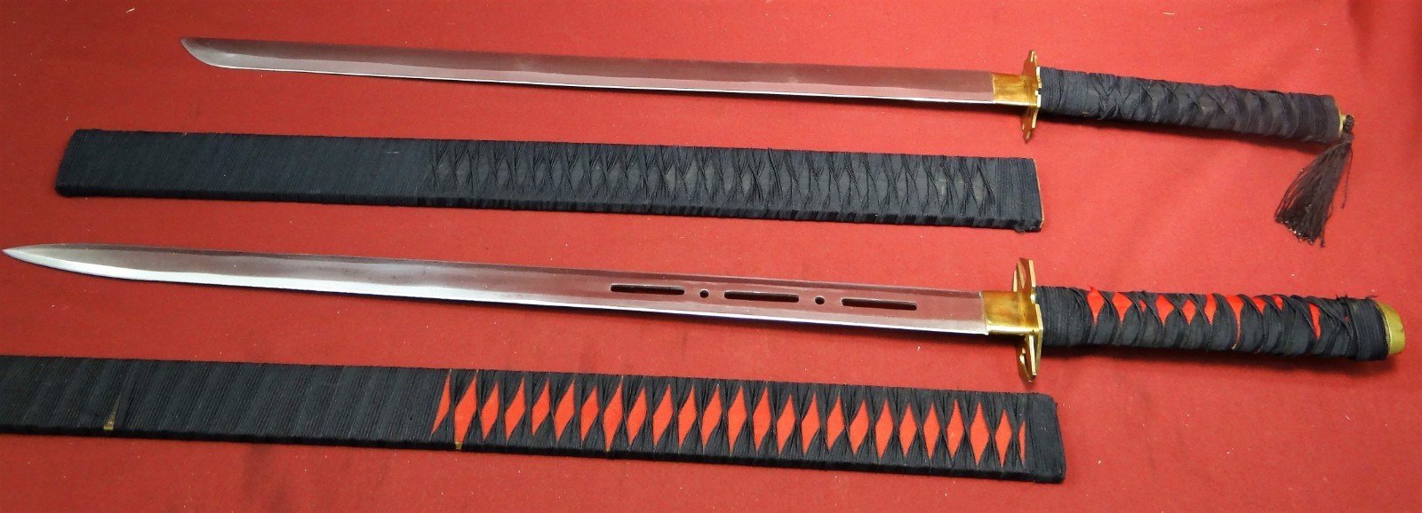 Pair of Contemporary Japanese Type Samurai Swords w/Wood Scabbards