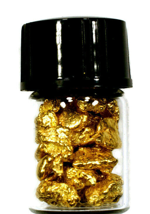 0.500 GRAMS ALASKAN YUKON BC NATURAL PURE GOLD NUGGETS #6 MESH W BOTTLE (#BG600)