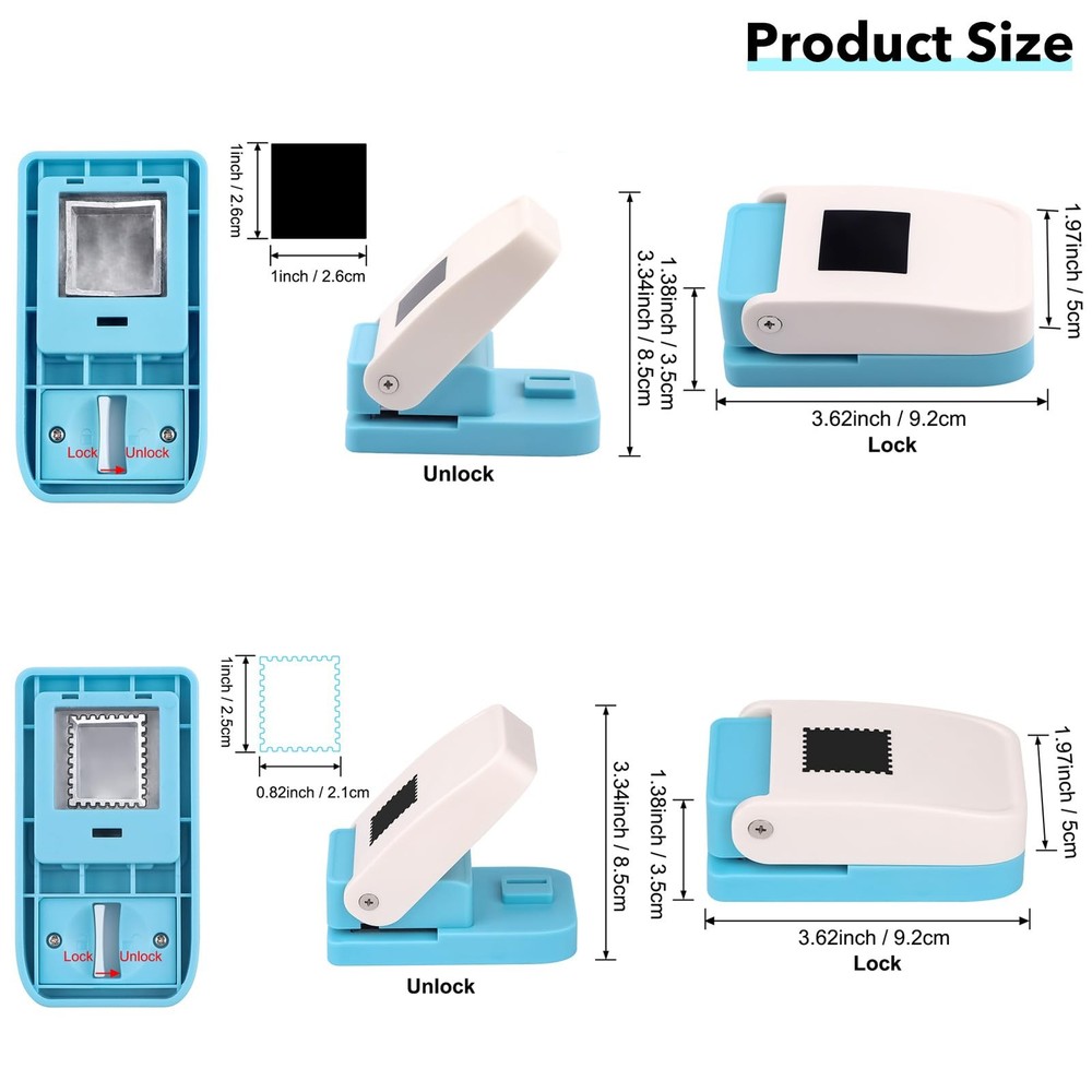 2Pcs/Set 1X0.8inch Rectangular Postage Stamp with 1" Square Punch Set, Scallo...
