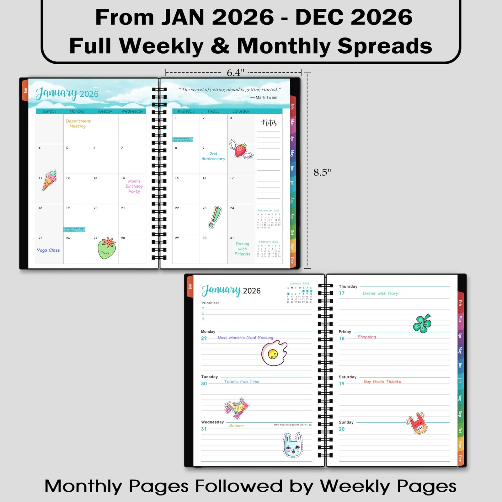 2026 Planner - Jan. 2026 - Dec. 2026, Weekly Monthly Planner 2026, Calendar