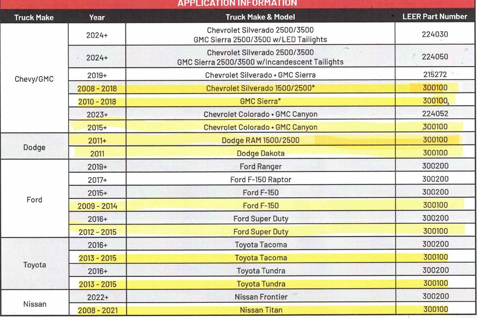 Truck Cap No Splice Wire Harness LEER Part #300100