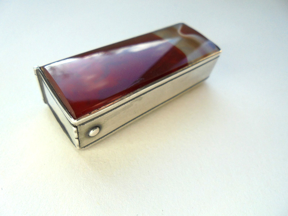 Antique Silver Agate Vesta Case