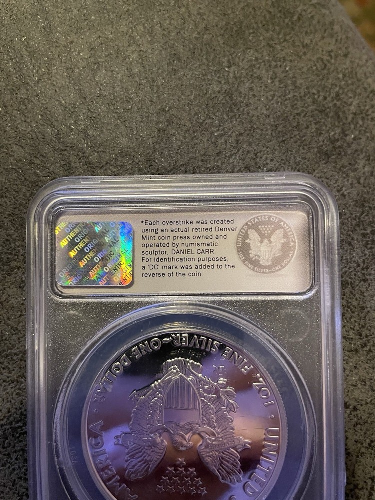 2009 Proofed Overstrike 1oz Mint State Silver Eagle Daniel Carr