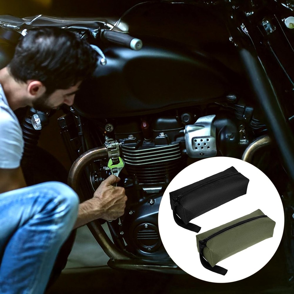 2 Pack Canvas Tool Pouch with Zipper, Bag, Multi-Purpose Black