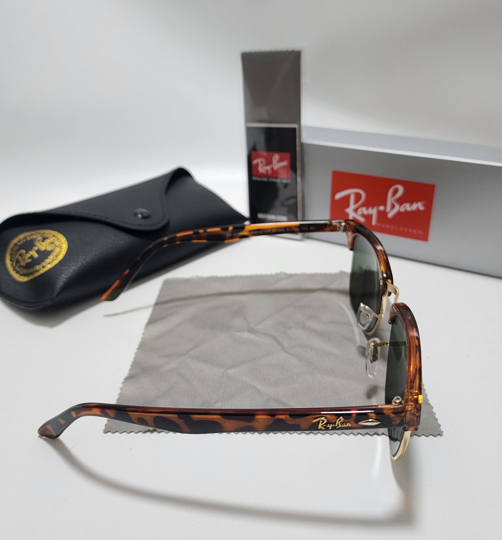 Ray-Ban RB3016 Clubmaster Brown Tortoise Frame Glass Green Lens 51mm