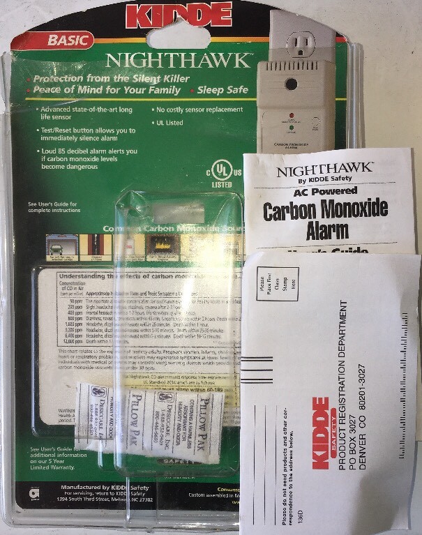 Kidde Nighthawk Carbon Monoxide Alarm Basic AC Direct Plug Reset Button OPEN BOX
