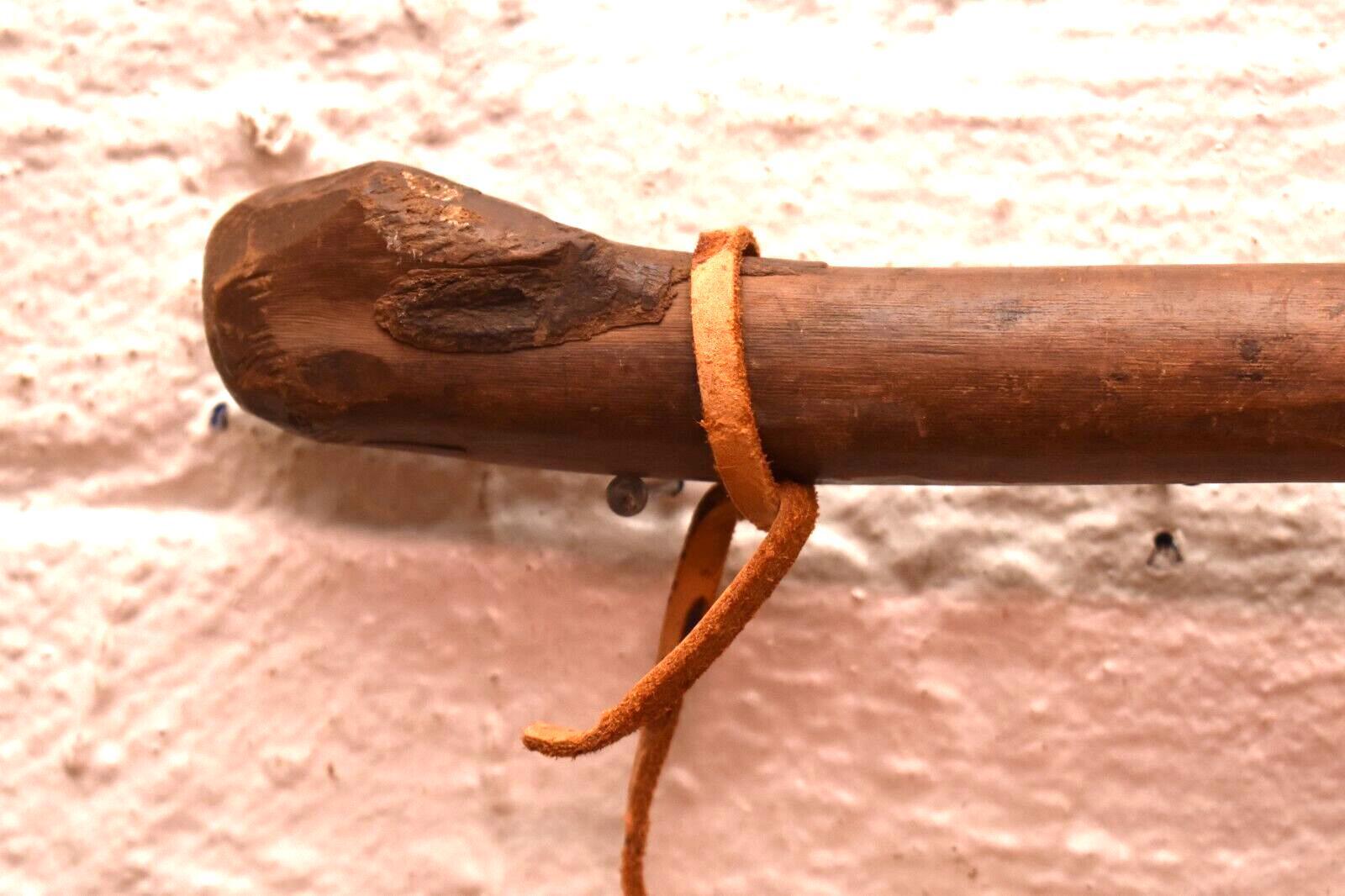 Antique Native American Indian Plains carved Wood W ANTLER war club Axe Tomahaw