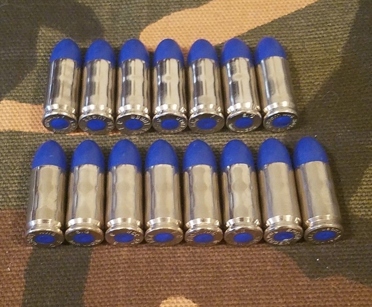 9MM LUGER SNAP CAPS SET OF 15 (BLUE+NICKEL)