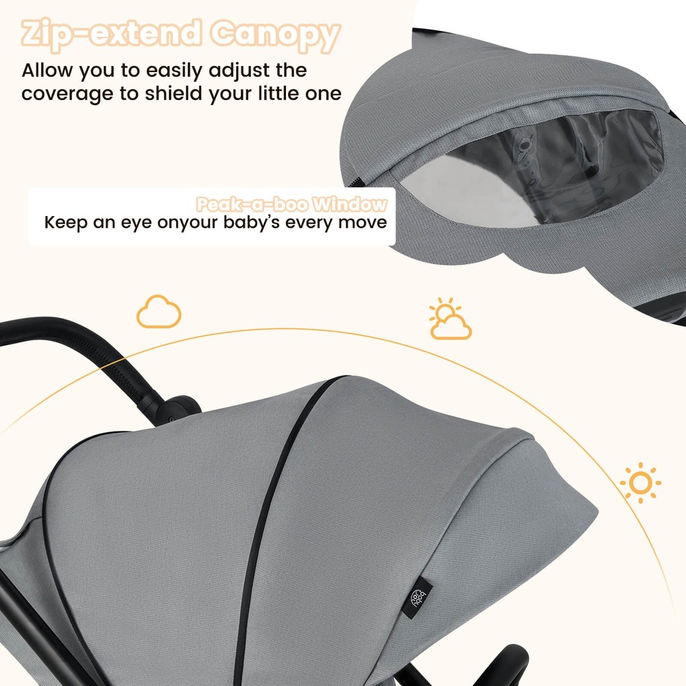 Baby Stroller Foldable Infant Pram Stroller w/ Reclining Backrest Handle