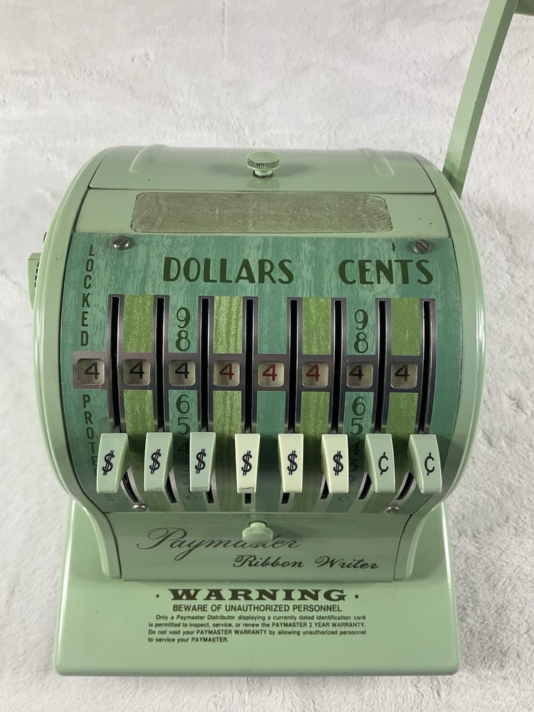 Vintage Paymaster Check Protector Machine Green Metal Chicago IL