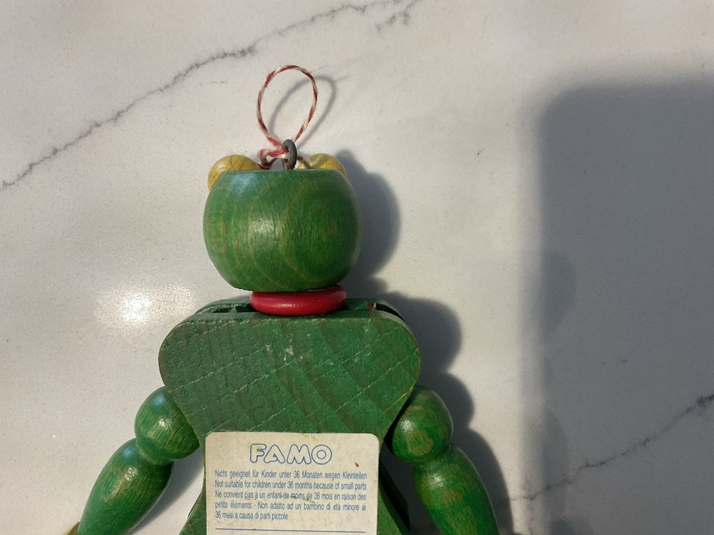 Vintage Austrian Wooden Frog Jumping Jack String Puppet