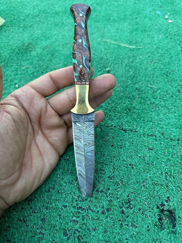 DAMASCUS DAGGER KNIFE HUNTING Double Edged Fixed Blade Knife Survival Throwing