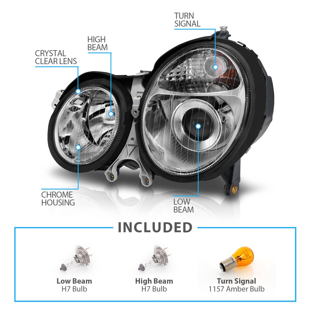 2000-2002 Chrome Headlights For Mercedes Benz W210 E Class E320 E430 E55 AMG