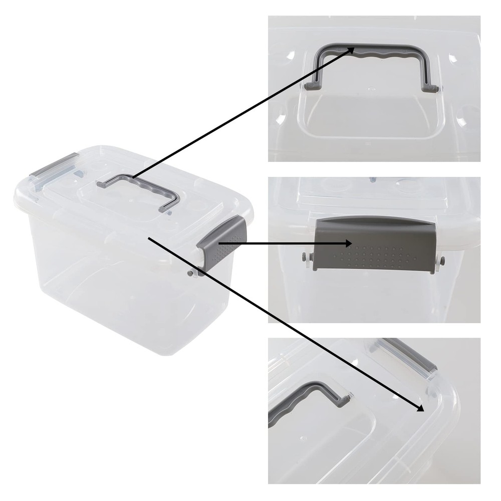 Doryh 5 L Plastic Lidded Storage Bin, 6 Pack Clear Latch Container Box with Hand