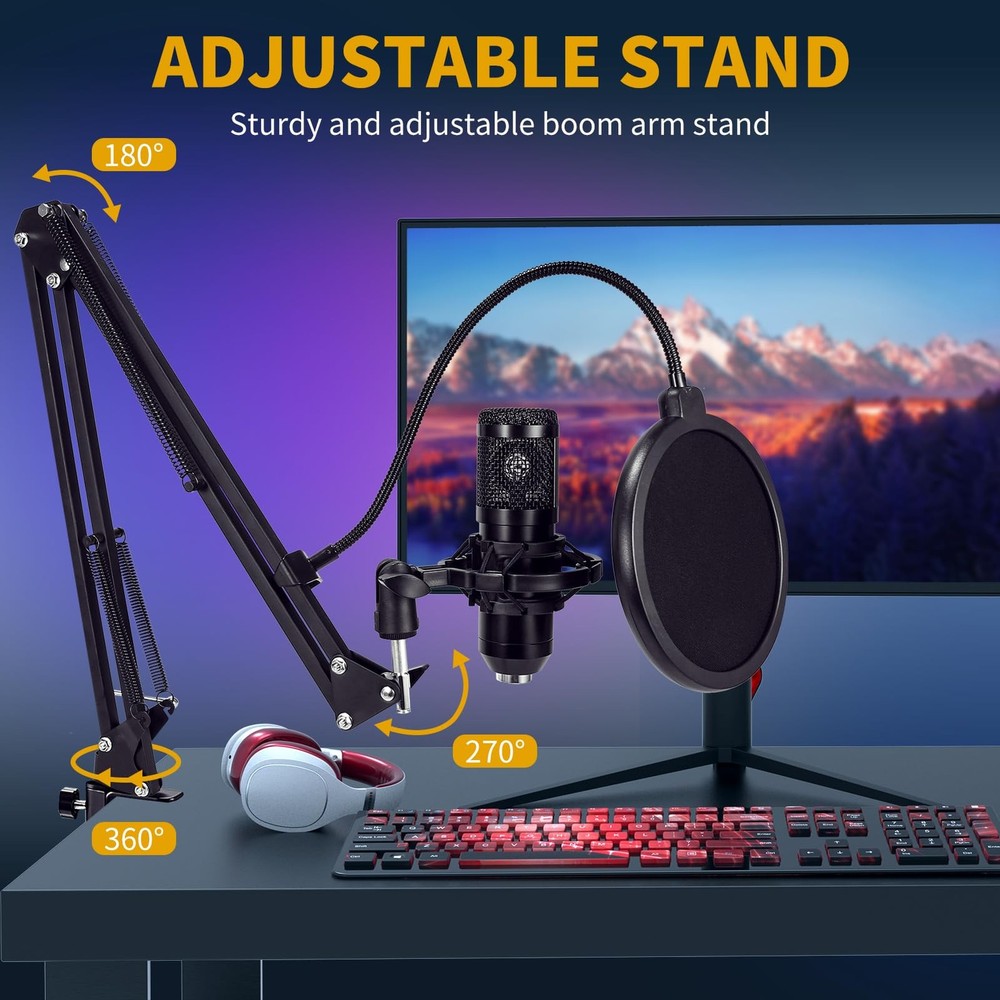 Condenser Microphone,Professional USB Microphone Plug & Play PC Computer Micr...