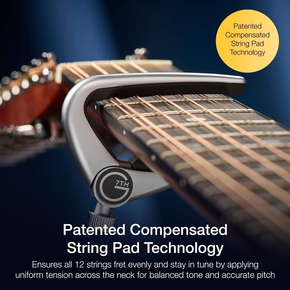 Newport 12 String Silver Guitar Capo - Groundbreaking Compensated String Pad ...