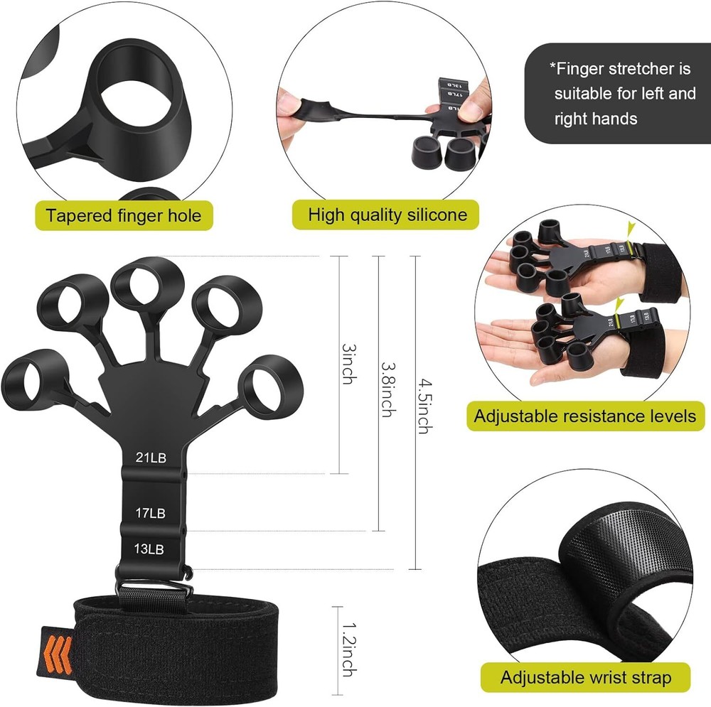 Grip Strength Trainer Kit (5 Pack) with Finger Exerciser, Hand C