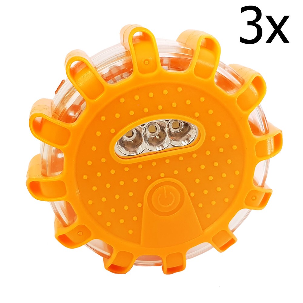 3 x ROUND LED FLARE 9 function EMERGENCY FLASHING ROADSIDE WARNING LIGHT FLARES