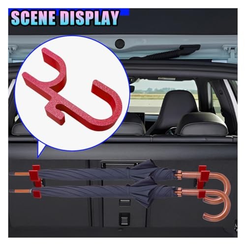 2PCS Car Umbrella Hook, No Drilling Multifunctional Plastic Auto Red&Double