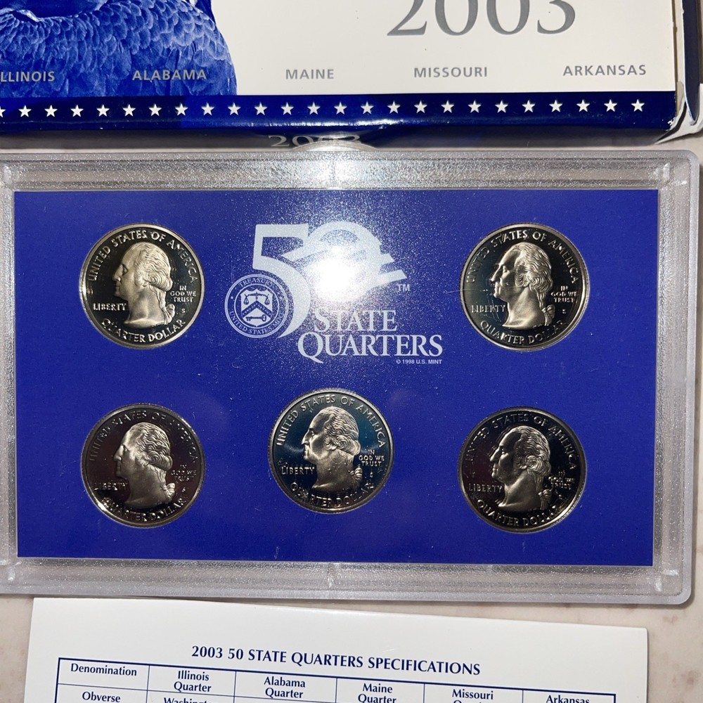 2003-S US Mint State Quarter Proof Set includes original Mint box & COA.