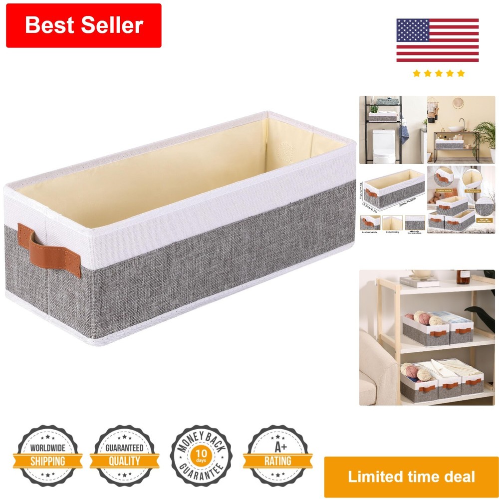 Foldable Open Storage Bins - Fabric Storage Containers with Leather Handles
