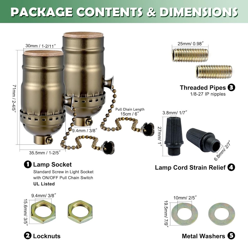 Pull Chain Light Socket Replacement,E26 Standard Screw Lamp Socket,Bulb Socket w