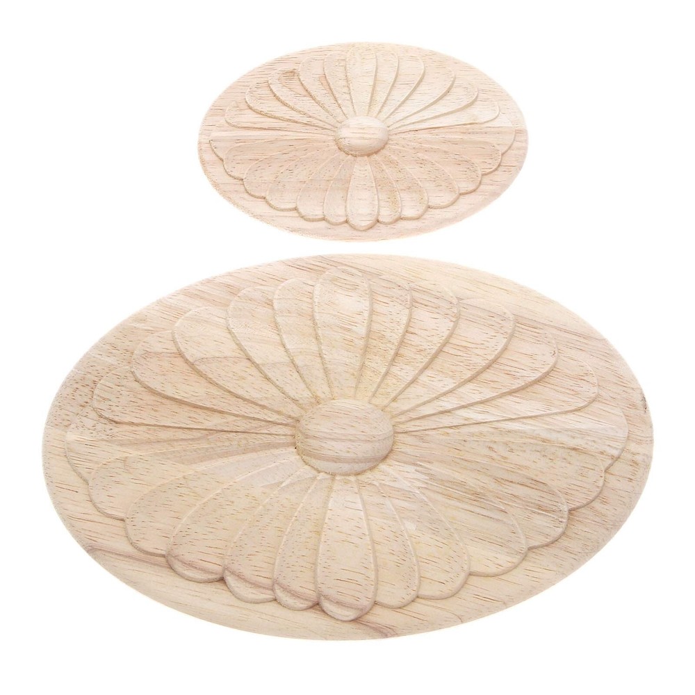 MUXSAM 1Pc Simple Unpainted Solid Wood Carved Oval Flower Pattern Door Centra...