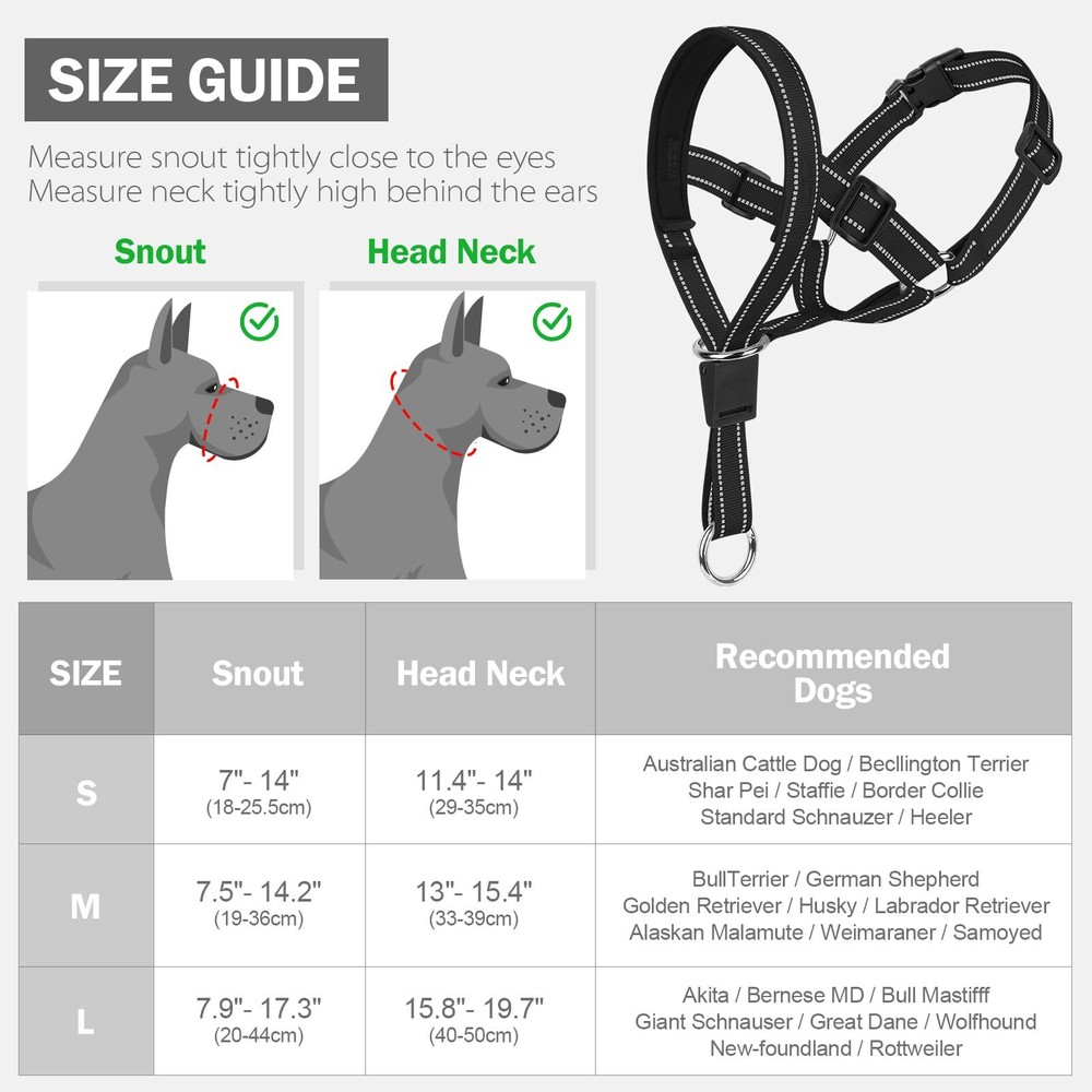 No-Pull Dog Head Halter - Adjustable Dog Muzzle Leash Padded Head Collar for ...