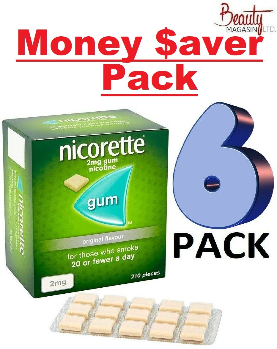 6 x Nicorette ORIGINAL Chewing Gum 2mg 210 Pieces "FREE SHIP TO USA"