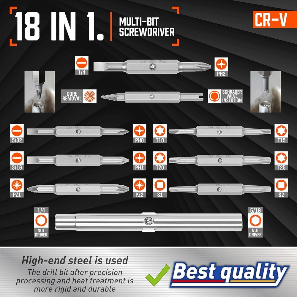 Amartisan 18-in-1 Multi-bit Screwdriver Set, Orange