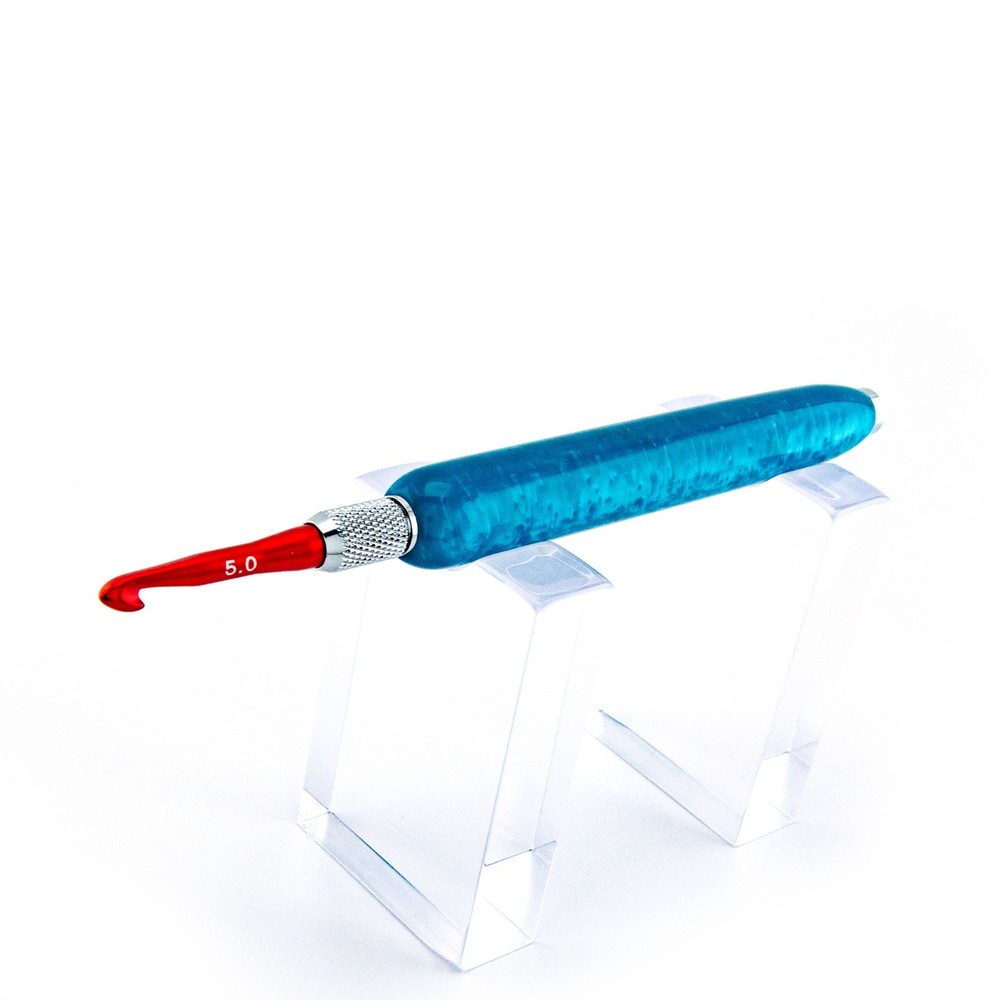 Crochet Set Interchangeable Hooks Artisan Crafted Blue Ergonomic Long Handle