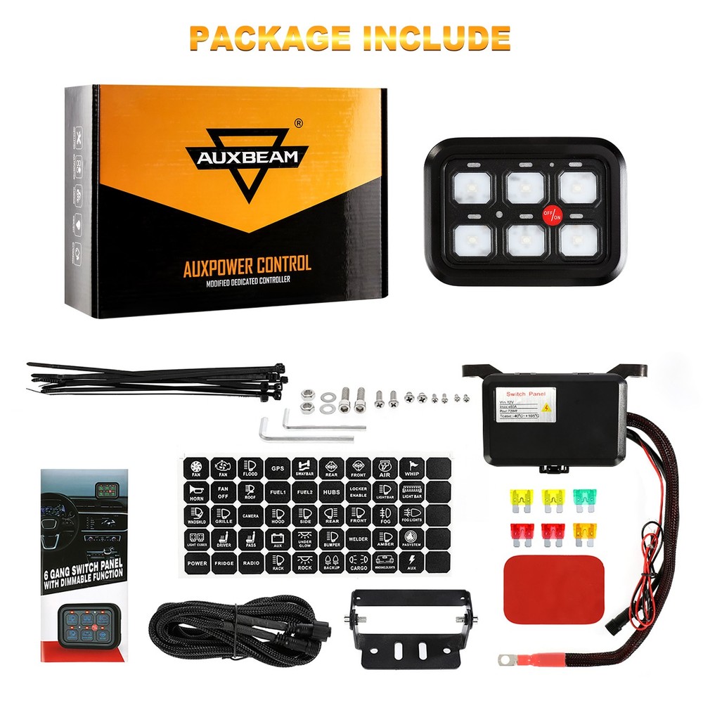 Auxbeam 6 Gang Switch Panel BC60 Universal LED Circuit Control Box Relay System