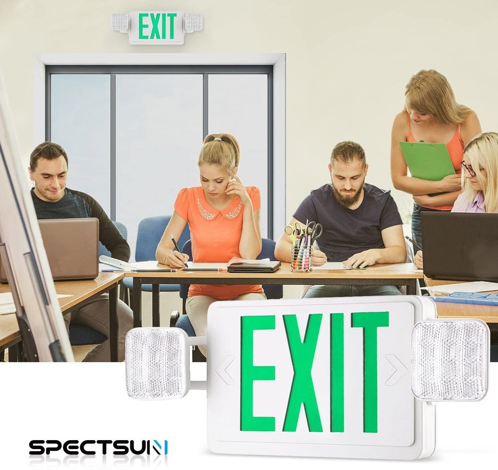 UL Listed 8 Packs Led Green Exit Sign with Battery Backup Combo Exit Light.