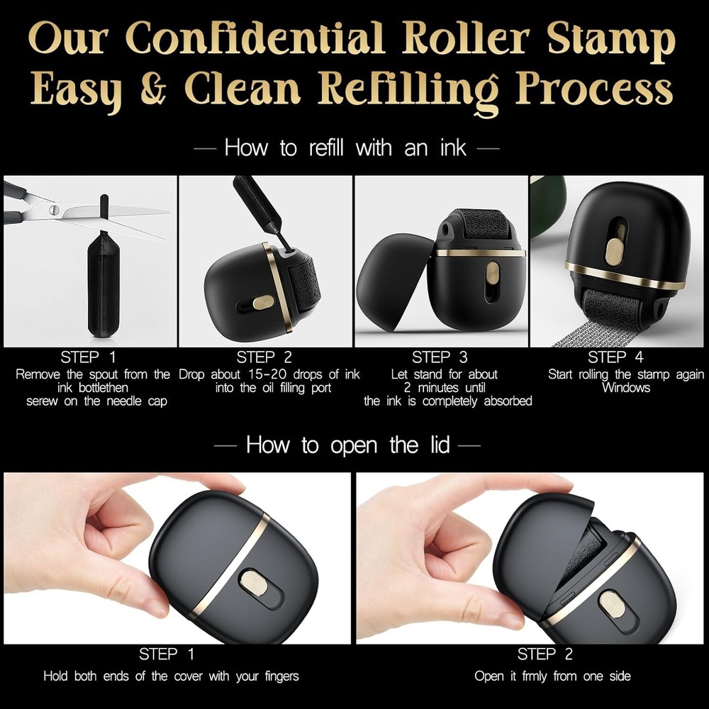 Wide Identity Theft Protection Roller Stamp 2 Pack - Convenient Document Shield