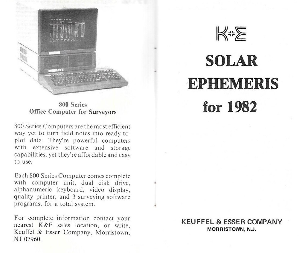 1982 KEUFFEL & ESSER SOLAR EPHEMERIS
