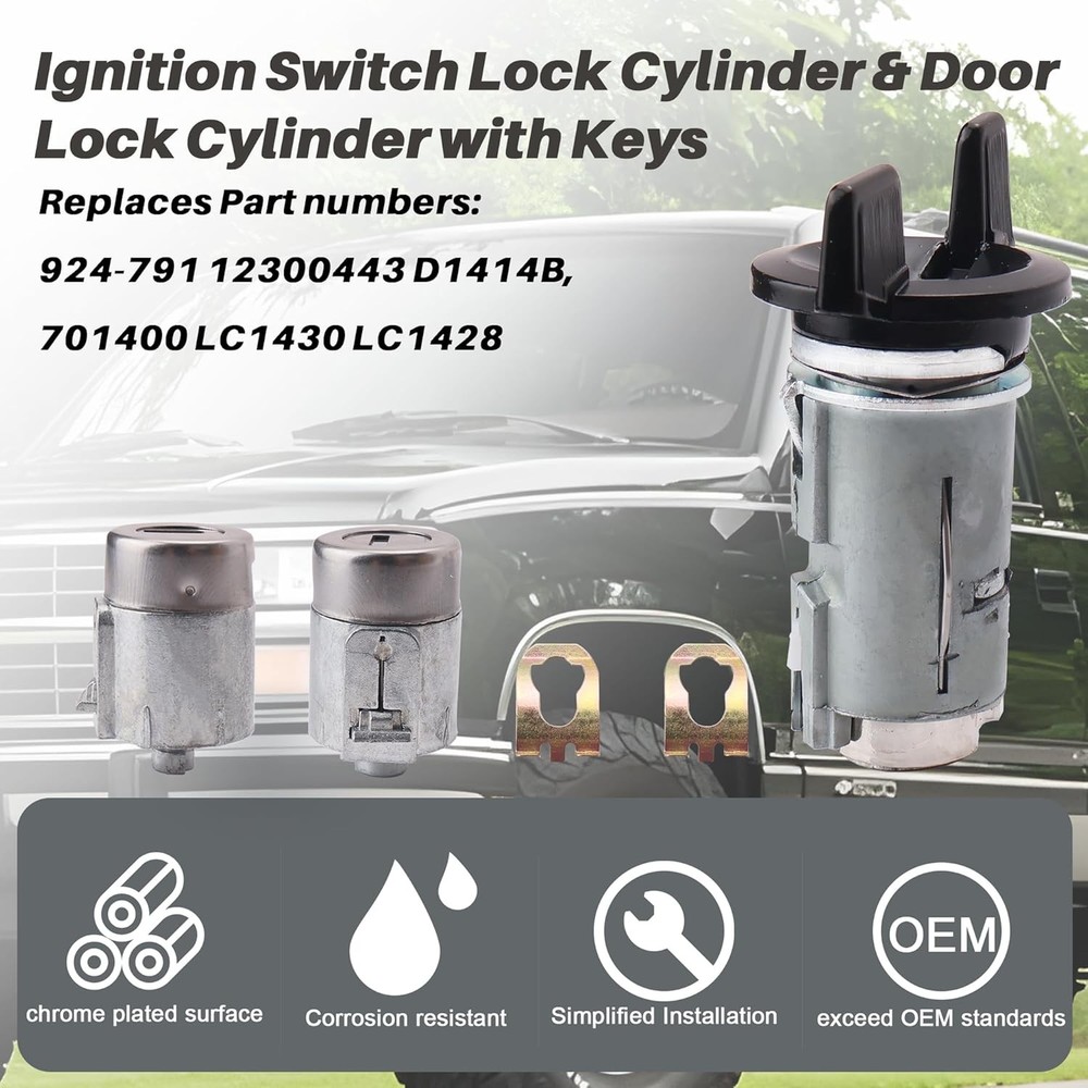 Ignition Switch Lock Cylinder & Door Lock Cylinder Set Compatible with Chevy GMC