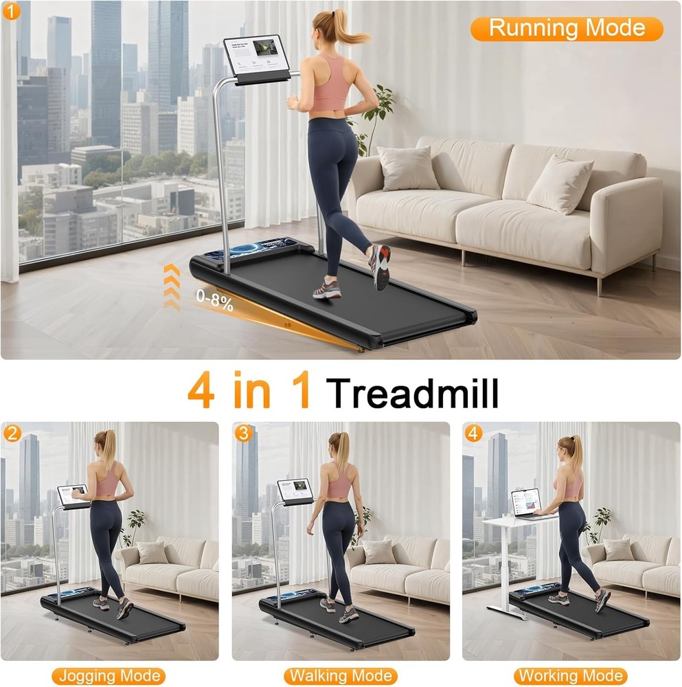 Compact Walking Treadmill Pad with Handrail