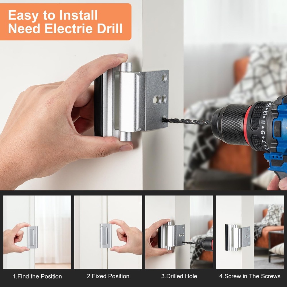 Husfunov 2 Pack Home Security Door Lock,Childproof 2Pack-Silver