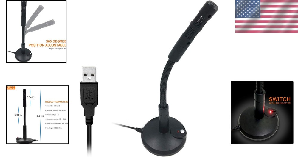 Plug-and-Play USB Desktop Microphone with LED Mute Control & Adjustable Stand