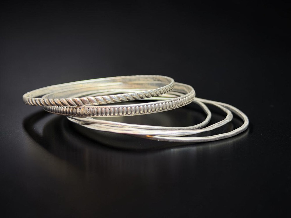 Vintage 925 Sterling Silver Stackable Bangle Bracelets Lot 5 Mixed Pattern 24g