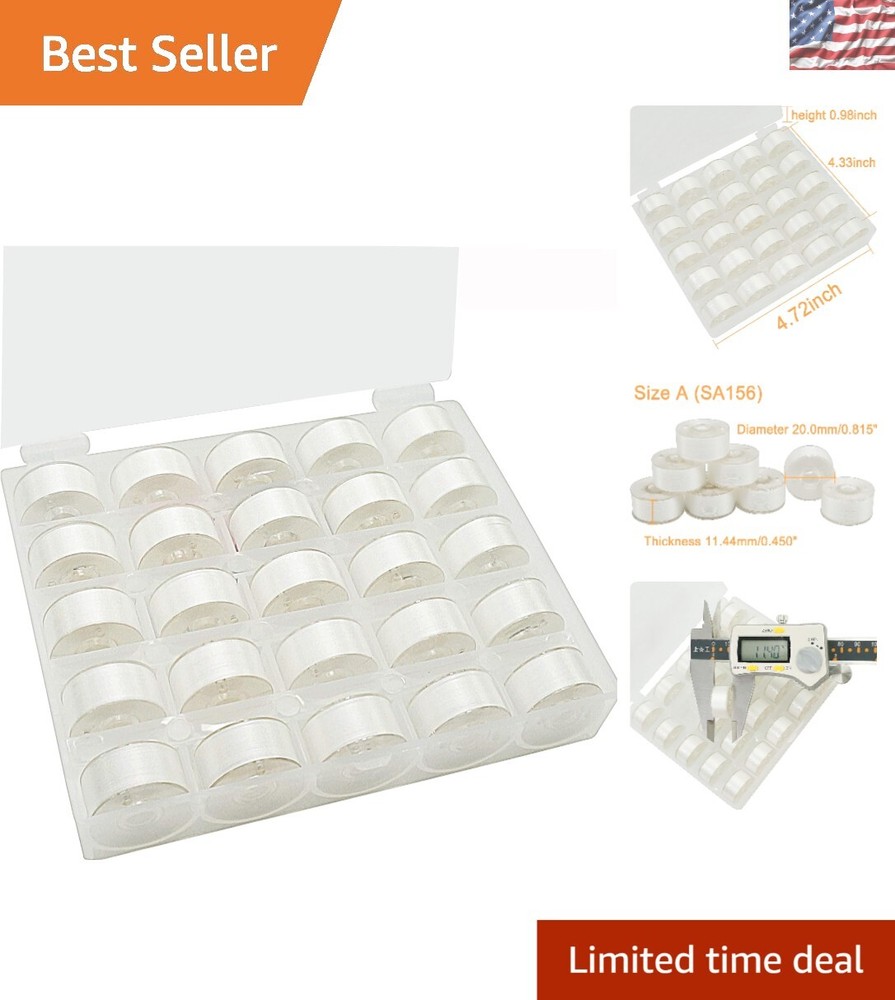 Versatile 25pcs White Prewound Bobbin Thread for Sewing Machines & DIY Projects