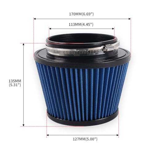 4.5"/115mm Cold Air Intake Filter, High Performance, Washable Filter, Clamp