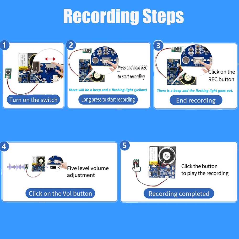XLW Module - 16MB Push Button Activated Sound 2.6*2.24*0.2, Blue-2PCS